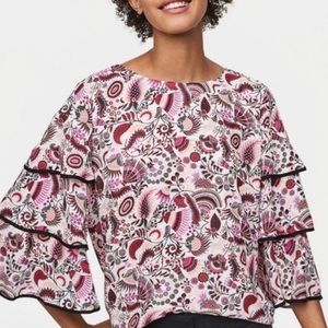 🌸Loft Pink Paisley Blouse with Tiered Sleeves🌸